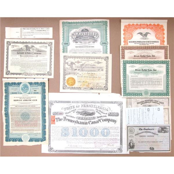 Manufacturing and Navigation Stock and Bond Assortment, ca.1830s-1930s