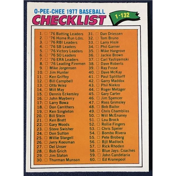 1977 O-PEE-CHEE CHECKLIST