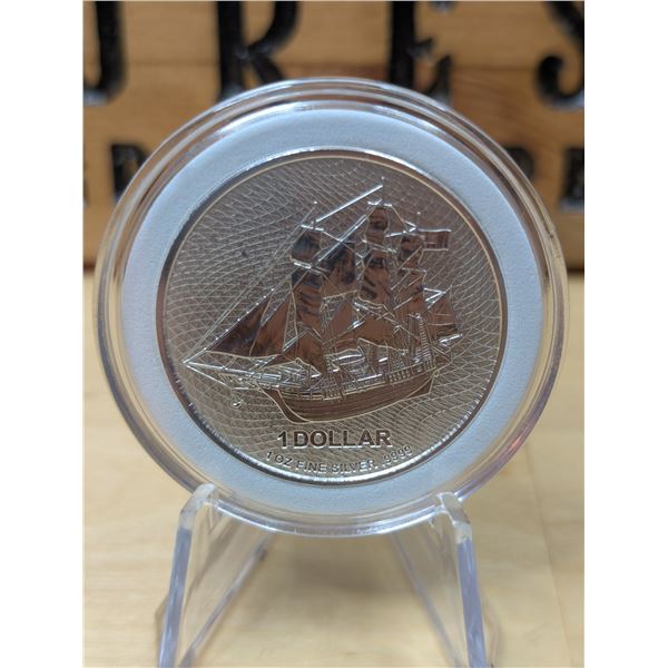 Lot 17-1) 1 oz Cook Island Bounty Ship silver