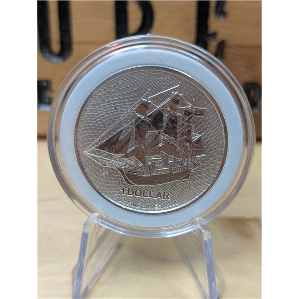 Lot 21-1) 1 oz Cook Island Bounty Ship silver
