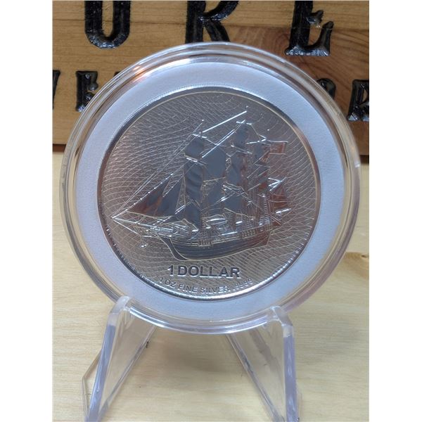 Lot 26-1) 1 oz Cook Island Bounty Ship silver