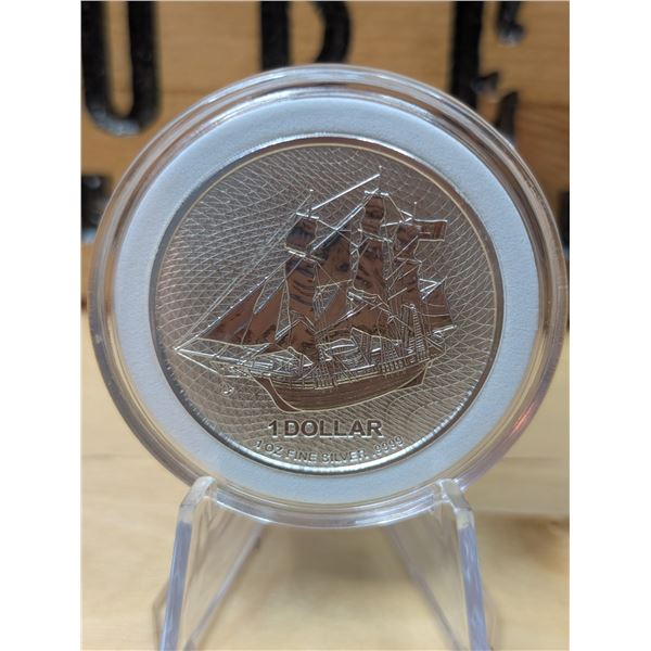 Lot 68-1) 1 oz Cook Island Bounty Ship silver