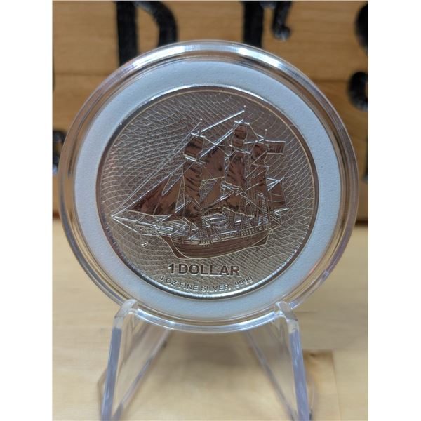 Lot 80-1) 1 oz Cook Island Bounty Ship silver