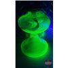 Image 2 : Coal Oil Lamp : Green Depression-Uranium Glass Base/Font : White Flame Burner (Measures Total with C