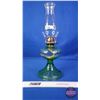 Image 3 : Coal Oil Lamp : Green Depression-Uranium Glass Base/Font : White Flame Burner (Measures Total with C