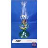 Image 4 : Coal Oil Lamp : Green Depression-Uranium Glass Base/Font : White Flame Burner (Measures Total with C