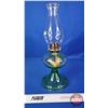 Image 5 : Coal Oil Lamp : Green Depression-Uranium Glass Base/Font : White Flame Burner (Measures Total with C