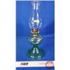 Image 6 : Coal Oil Lamp : Green Depression-Uranium Glass Base/Font : White Flame Burner (Measures Total with C