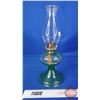 Image 7 : Coal Oil Lamp : Green Depression-Uranium Glass Base/Font : White Flame Burner (Measures Total with C