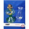 Image 8 : Coal Oil Lamp : Green Depression-Uranium Glass Base/Font : White Flame Burner (Measures Total with C