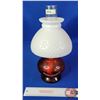 Image 2 : Coal Oil Lamp : Red Base/Font : Milk Glass Hobnail Shade : P & A Burner (Measures Total with Chimney
