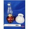 Image 6 : Coal Oil Lamp : Red Base/Font : Milk Glass Hobnail Shade : P & A Burner (Measures Total with Chimney