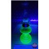 Image 1 : Coal Oil Lamp : Green Depression-Uranium Glass Base/Font : Queen Anne Burner (Measures Total with Ch