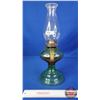 Image 2 : Coal Oil Lamp : Green Depression-Uranium Glass Base/Font : Queen Anne Burner (Measures Total with Ch
