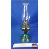 Image 6 : Coal Oil Lamp : Green Depression-Uranium Glass Base/Font : Queen Anne Burner (Measures Total with Ch