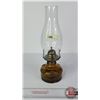 Image 1 : Coal Oil Lamp : Amber Base/Font : "Hong Kong" (Measures Total with Chimney : 13"H) (SEE PICS!)  (Imp