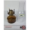 Image 6 : Coal Oil Lamp : Amber Base/Font : "Hong Kong" (Measures Total with Chimney : 13"H) (SEE PICS!)  (Imp