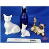 Image 1 : Cat Theme Collector Combo (5) :  - Cobalt Blue Milk Bottle (10-1/4"H) - (2) Cat Ornaments - Cat Vase