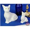 Image 2 : Cat Theme Collector Combo (5) :  - Cobalt Blue Milk Bottle (10-1/4"H) - (2) Cat Ornaments - Cat Vase