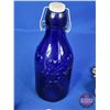 Image 8 : Cat Theme Collector Combo (5) :  - Cobalt Blue Milk Bottle (10-1/4"H) - (2) Cat Ornaments - Cat Vase