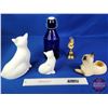 Image 9 : Cat Theme Collector Combo (5) :  - Cobalt Blue Milk Bottle (10-1/4"H) - (2) Cat Ornaments - Cat Vase