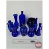 Image 1 : Cobalt Blue Glass Grouping (9) : Bottles & Vases (Variety) (Tallest Measures: 10-1/2"H) (SEE PICS!) 