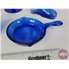 Image 2 : Cobalt Blue Glass Grouping (5) : Fry Pan, Boot, Bottle, Vase, Candle Holder (Tallest Measures: 10"H)