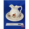 Image 1 : Pitcher & Basin (Ceramic ~ Floral) (Pitcher 11"H) (SEE PICS!)  (Important: All Items in this Auction