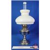 Image 1 : Coal Oil Lamp : Aladdin : Milk Glass Shade : Nickel/Chrome Base/Font : Model 12 Burner (Measures Tot