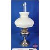 Image 3 : Coal Oil Lamp : Aladdin : Milk Glass Shade : Nickel/Chrome Base/Font : Model 12 Burner (Measures Tot