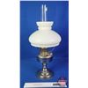 Image 5 : Coal Oil Lamp : Aladdin : Milk Glass Shade : Nickel/Chrome Base/Font : Model 12 Burner (Measures Tot