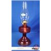 Image 2 : Coal Oil Lamp : Red Glass Base/Font : P& A Burner (Measures Total with Chimney : 18-1/2"H) (SEE PICS