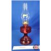 Image 4 : Coal Oil Lamp : Red Glass Base/Font : P& A Burner (Measures Total with Chimney : 18-1/2"H) (SEE PICS