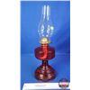 Image 5 : Coal Oil Lamp : Red Glass Base/Font : P& A Burner (Measures Total with Chimney : 18-1/2"H) (SEE PICS