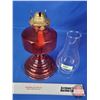 Image 6 : Coal Oil Lamp : Red Glass Base/Font : P& A Burner (Measures Total with Chimney : 18-1/2"H) (SEE PICS