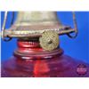Image 7 : Coal Oil Lamp : Red Glass Base/Font : P& A Burner (Measures Total with Chimney : 18-1/2"H) (SEE PICS