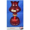Image 1 : Coal Oil Lamp : Red Glass Base/Font/Chimney : P& A Burner (Measures Total with Chimney : 13-1/2"H) (