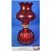Image 3 : Coal Oil Lamp : Red Glass Base/Font/Chimney : P& A Burner (Measures Total with Chimney : 13-1/2"H) (