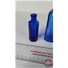 Image 2 : Cobalt Blue Bottles (Embossed) (4) : Variety (Tallest Measures: 5"H) (SEE PICS!)  (Important: All It