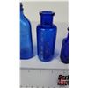 Image 4 : Cobalt Blue Bottles (Embossed) (4) : Variety (Tallest Measures: 5"H) (SEE PICS!)  (Important: All It