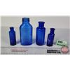 Image 6 : Cobalt Blue Bottles (Embossed) (4) : Variety (Tallest Measures: 5"H) (SEE PICS!)  (Important: All It