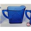 Image 5 : Cobalt Blue "Chevron" Glassware :  - (3) Creamers (All 4"H) - (1) Sugar (SEE PICS!)  (Important: All