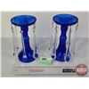 Image 1 : Cobalt Blue Mantle Luster Candle Holders : Tear Drop Prisms (Both 8"H) (SEE PICS!)  (Important: All 