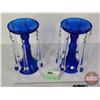 Image 3 : Cobalt Blue Mantle Luster Candle Holders : Tear Drop Prisms (Both 8"H) (SEE PICS!)  (Important: All 