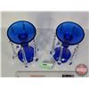 Image 4 : Cobalt Blue Mantle Luster Candle Holders : Tear Drop Prisms (Both 8"H) (SEE PICS!)  (Important: All 