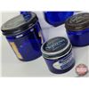 Image 2 : Cobalt Blue Collector Grouping (8) :  - Noxzema Jars (5) - Vase - Violin Vase (8"H) - Lamp Bottle (S