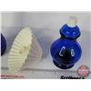 Image 7 : Cobalt Blue Collector Grouping (8) :  - Noxzema Jars (5) - Vase - Violin Vase (8"H) - Lamp Bottle (S