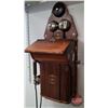 Image 3 : JYDSK Denmark Wall Telephone : Wood/Tin : c.1900 (28"H x 12"W x 10"D) (SEE PICS!)  (Important: All I