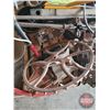 Image 11 : Pallet Lot - Collector Combo/Grouping - Rustic: Log Holder, Wrenches, Pullies, Meat Grinder, Pipe Th