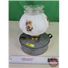 Image 2 : Galvanized Tin Coal Oil Finger Lamp with Glass Shade : E. Miller & Co. Burner (Note: Missing Tank Ca